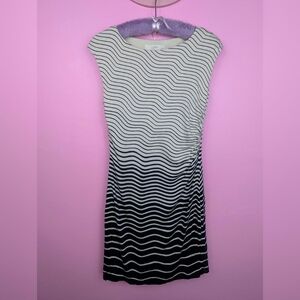 Ann Taylor Loft Petites Navy Blue & Cream White Wavy Striped Sleeveless Dress